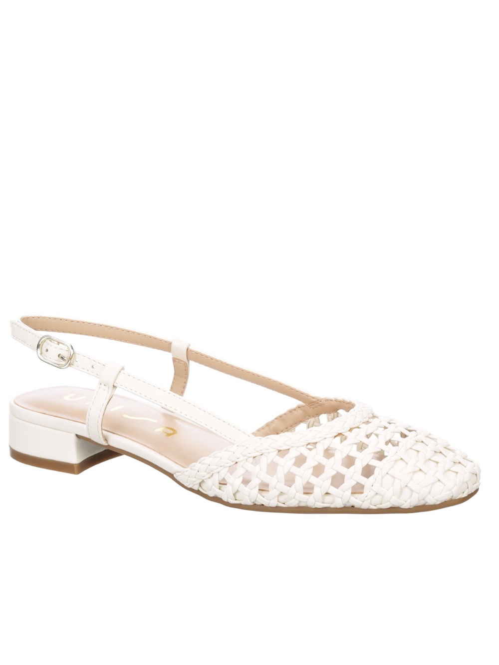 Unisa White Woven Slingback Low Heel Mule